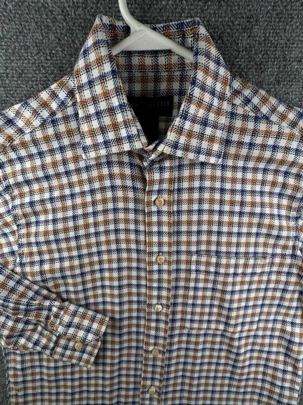 Scott Barber Button Up Shirt Medium Adult Plaid Casual Cotton Men Blue Orange